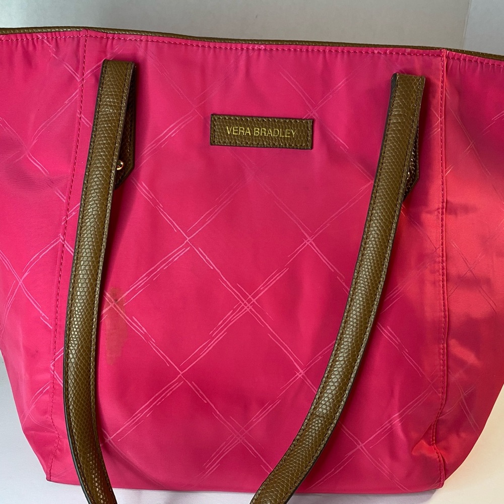 Vera Bradley Retired Lighten Up Tote - Berry Pink with Brown Straps